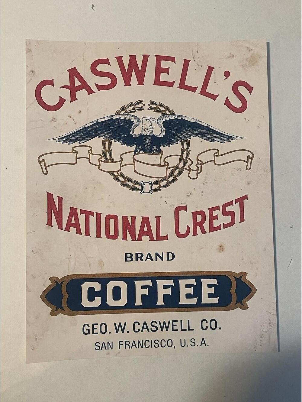 Caswells Coffee Paper REPRINT 8.5x11 Ad Sign Poster Vintage Style National Crest